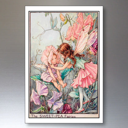 Vintage Fairy Victorian garden fairies illustration set of 8 decorative fridge magnets featuring whimsical fairy images and intricate floral details.