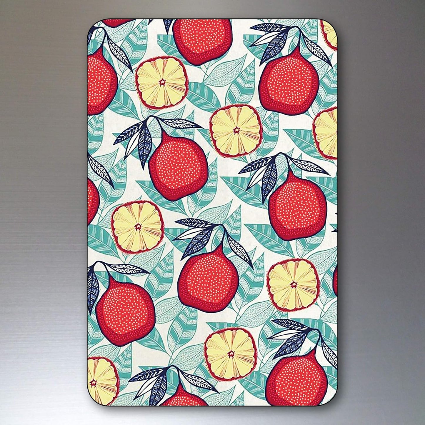 Set of 8 floral retro mid-century print fridge magnets with rounded corners by Bubbadoodoo, featuring colorful vintage floral designs.