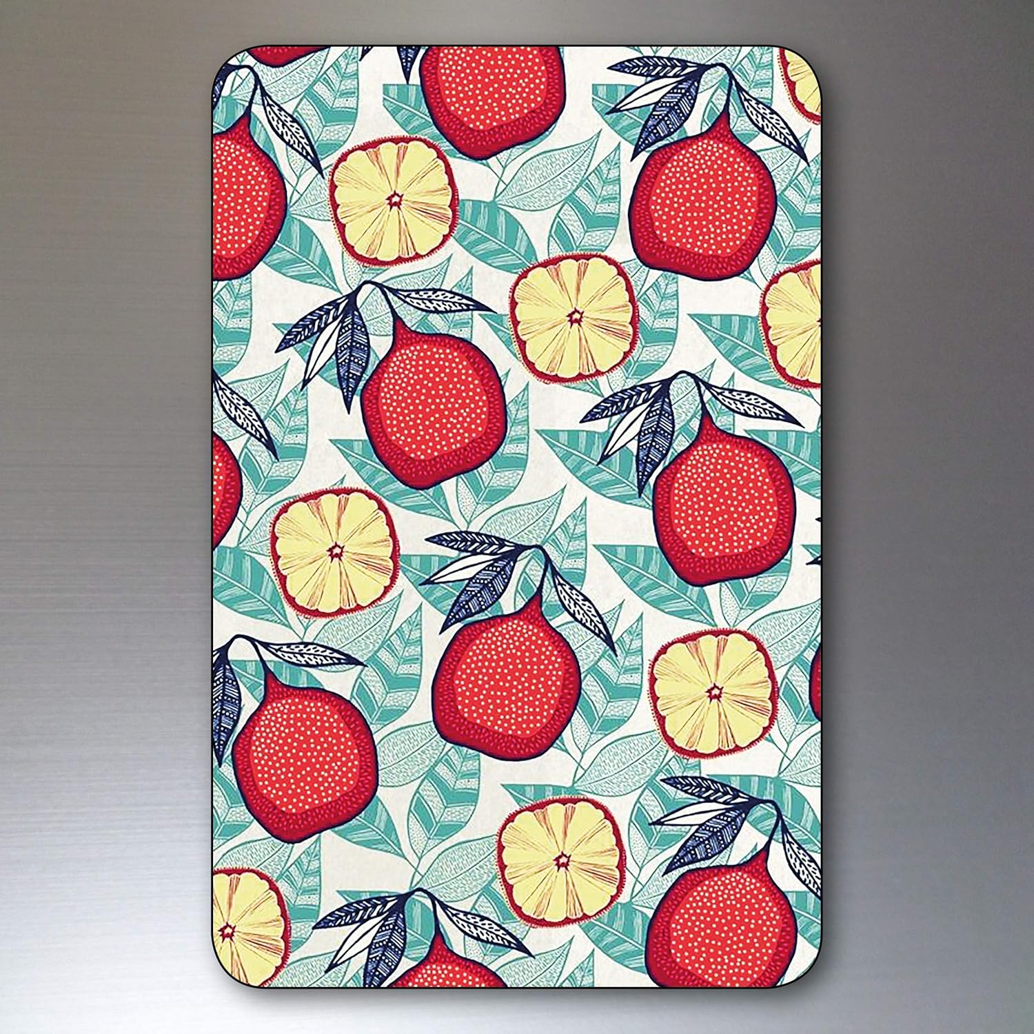 Set of 8 floral retro mid-century print fridge magnets with rounded corners by Bubbadoodoo, featuring colorful vintage floral designs.