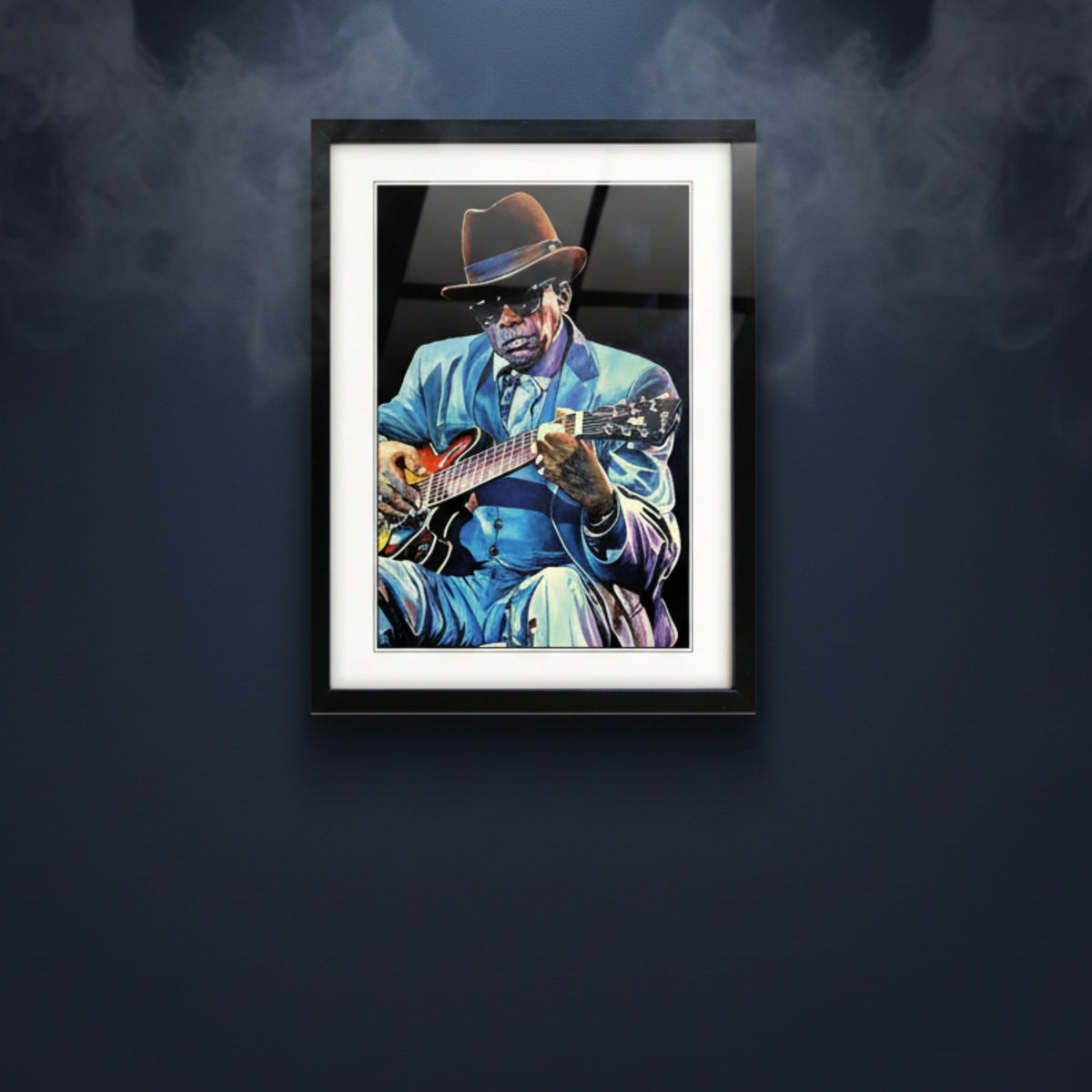Framed pop-art print of blues musician B.B.