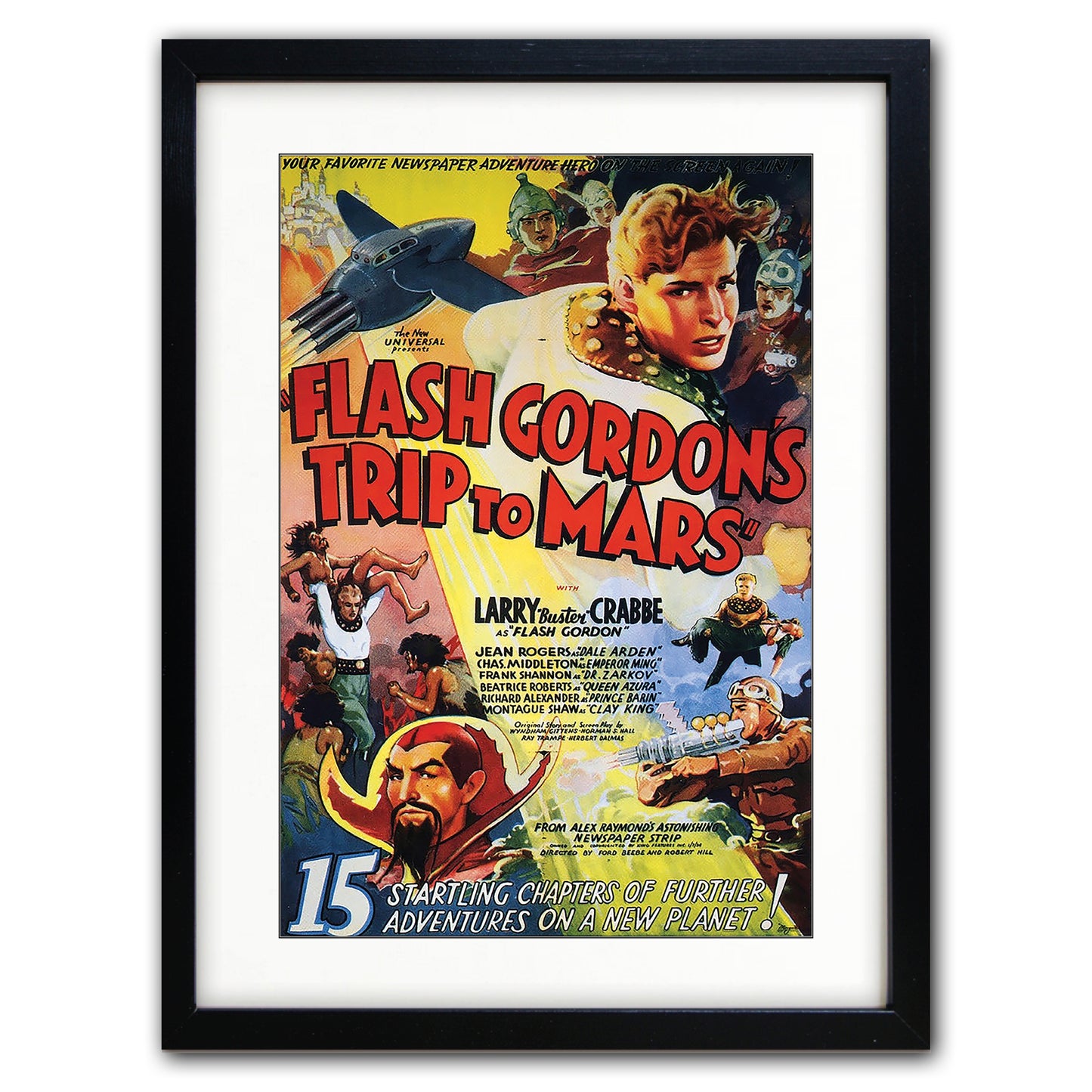 Vintage Flash Gordon movie poster print by Bubbadoodoo featuring classic artwork in a black frame.