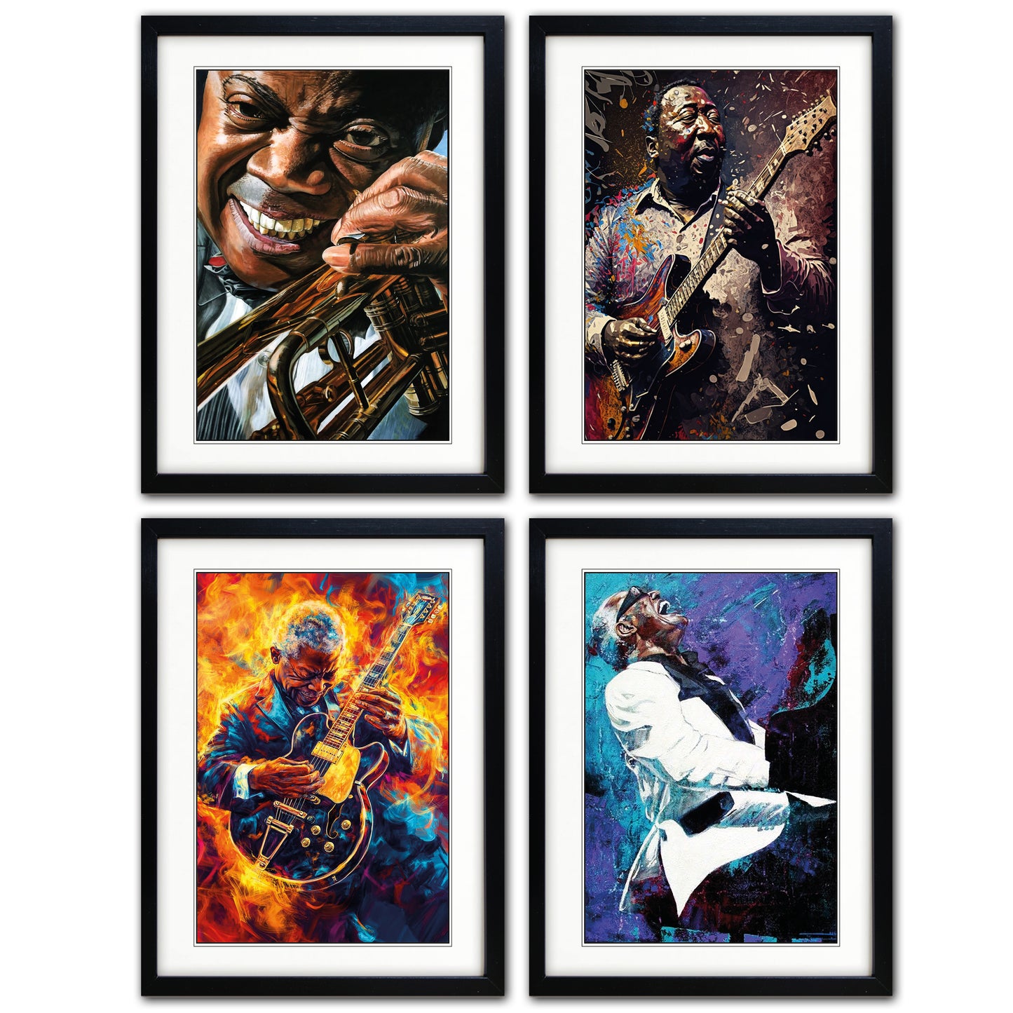 Blues, Jazz & Soul Music Icons Painting Prints | Set of 4 Prints | Series No.1