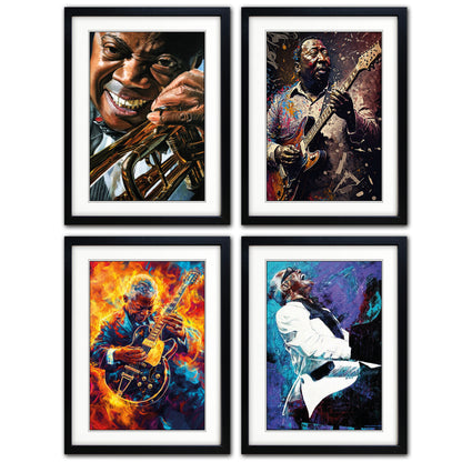 Blues, Jazz & Soul Music Icons Painting Prints | Set of 4 Prints | Series No.1