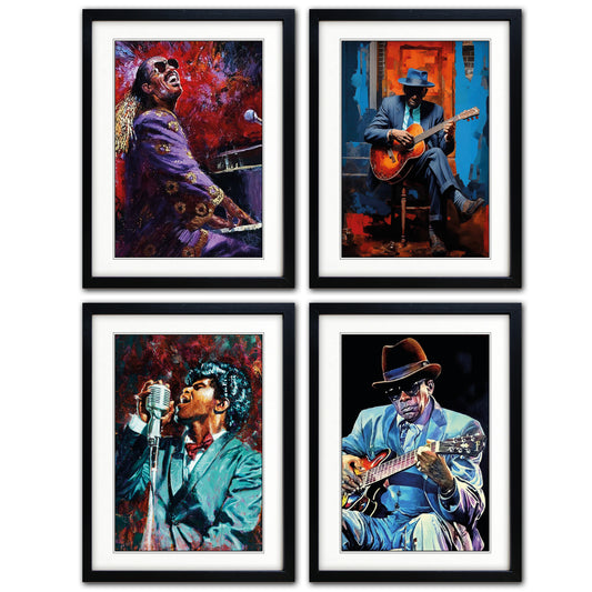 Blues, Jazz & Soul Music Icons Painting Prints | Set of 4 Prints | Series No.2