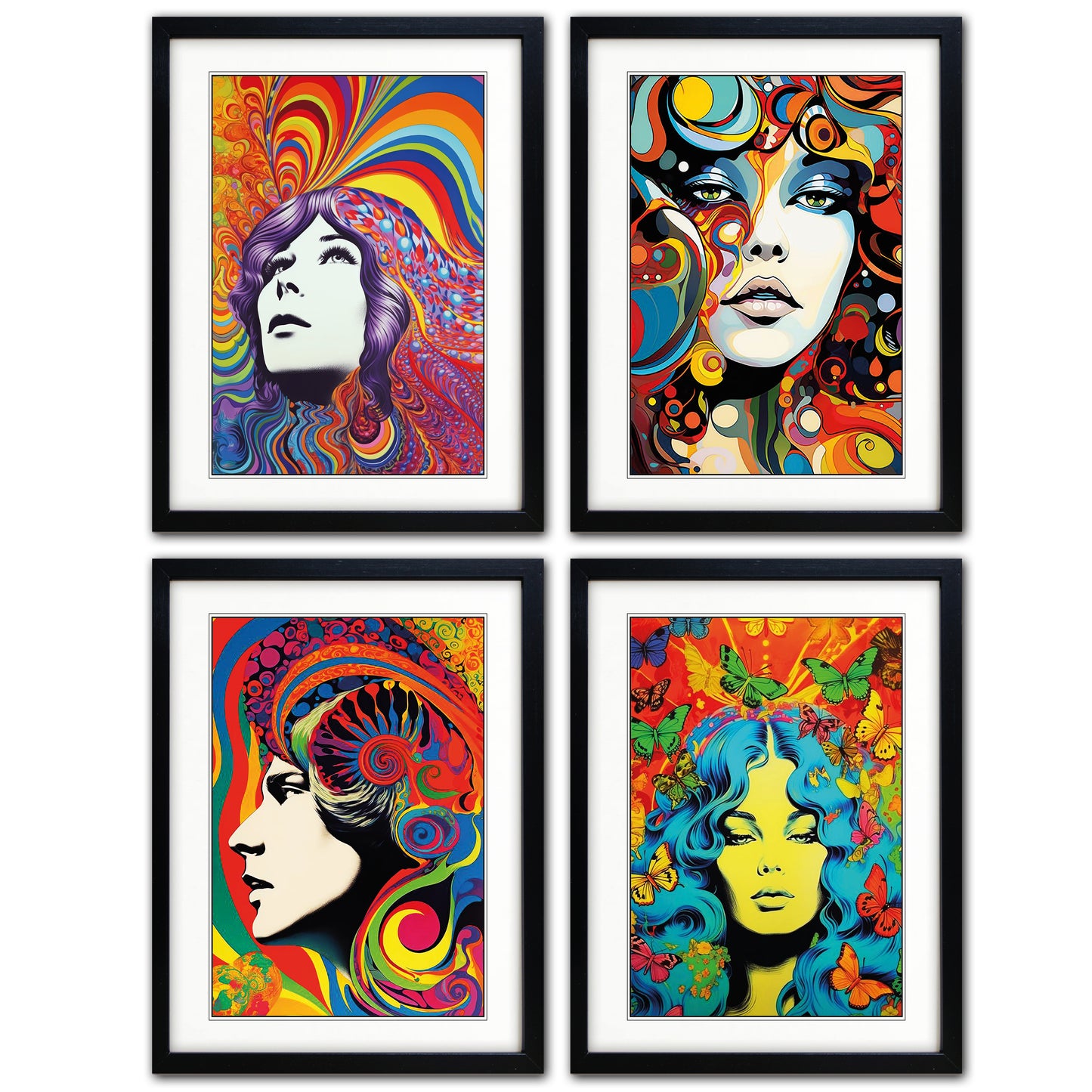 Psychedelic Retro 1960s Kaleidoscope Fashion | Collection of 4 Prints