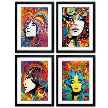 Psychedelic Retro 1960s Kaleidoscope Fashion | Collection of 4 Prints