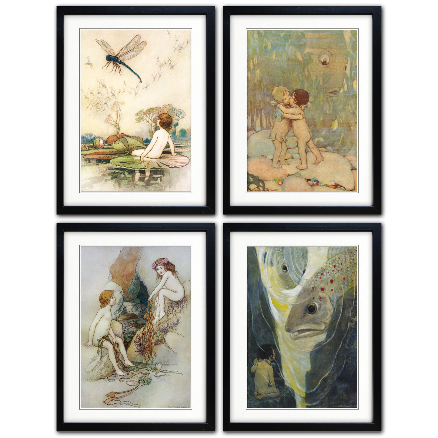 The Water Babies | Collection of 4 Vintage Illustration A3 Prints | Charles Kingsley
