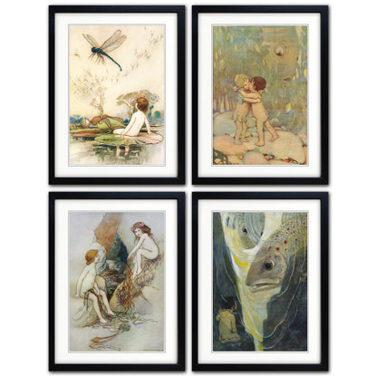 The Water Babies | Collection of 4 Vintage Illustration A3 Prints | Charles Kingsley