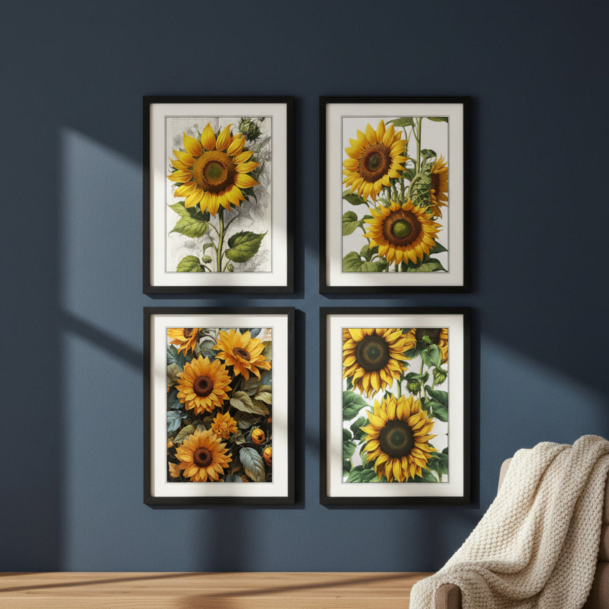 Vintage Sunflower Paintings | Set of 4 | A3 Satin Prints | No.2