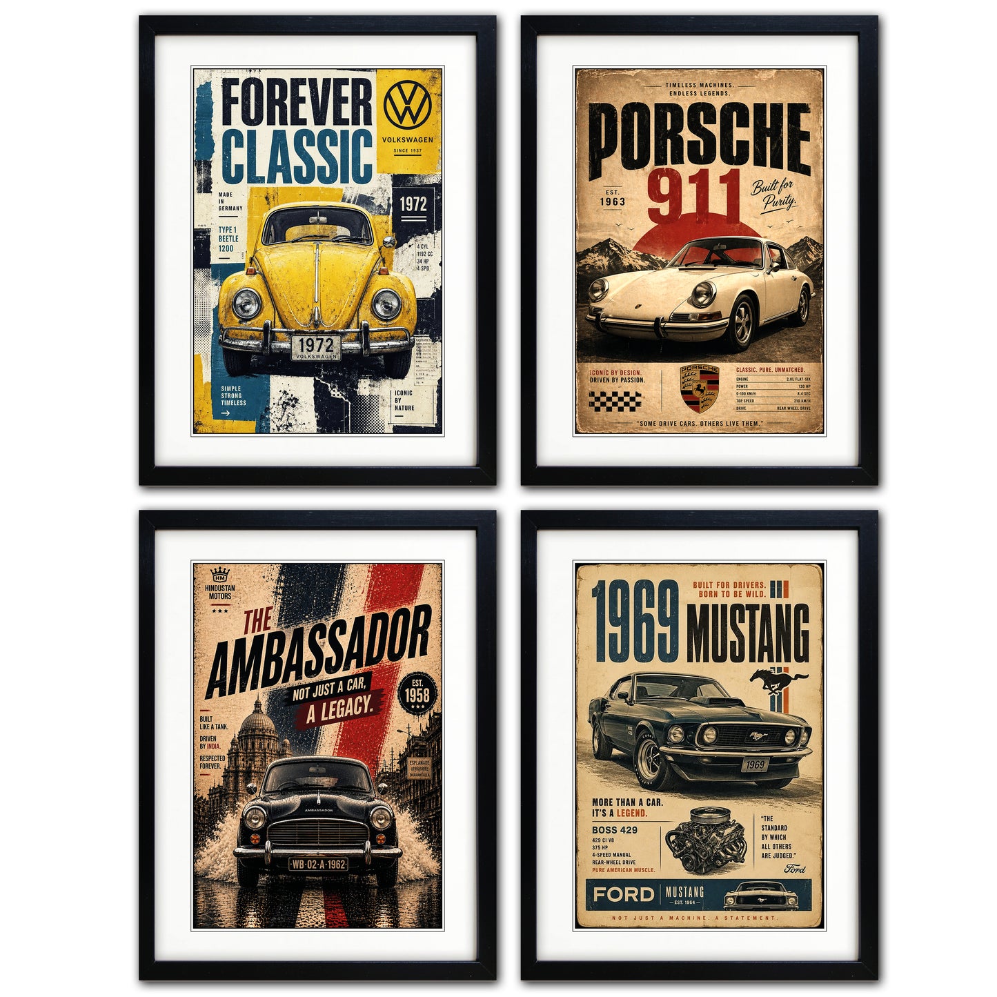 Auto Motor Classic Design Collection of 4 Prints | A3 Satin Luxury Paper | No.1
