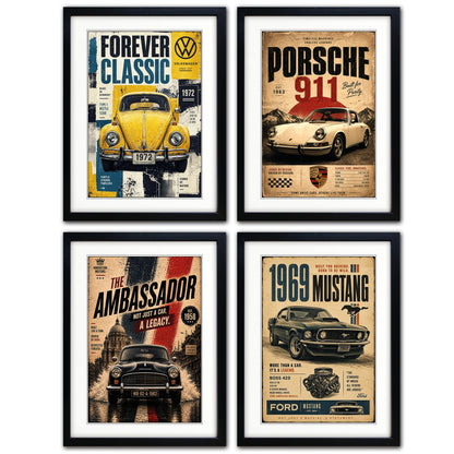 Auto Motor Classic Design Collection of 4 Prints | A3 Satin Luxury Paper | No.1