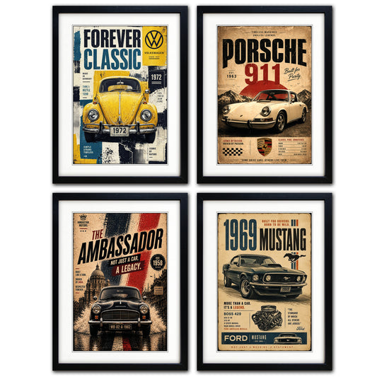 Auto Motor Classic Design Collection of 4 Prints | A3 Satin Luxury Paper | No.1