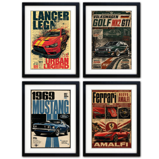 Auto Motor Classic Design Collection of 4 Prints | A3 Satin Luxury Paper | No.2