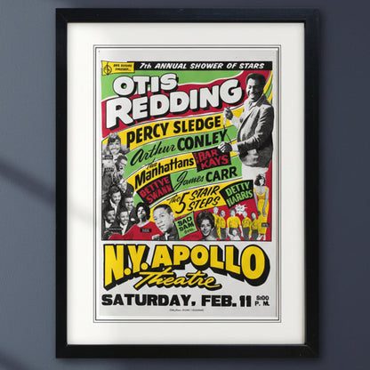 Otis redding, vintage gig poster on dark blue wall 