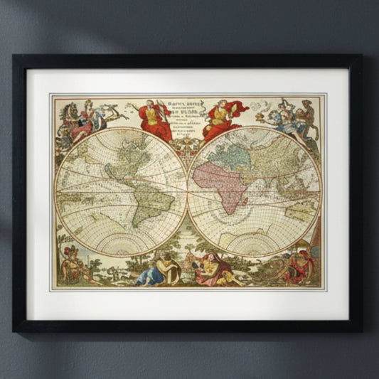 Antique World Map Reproduction Print | A3 Satin | No.4