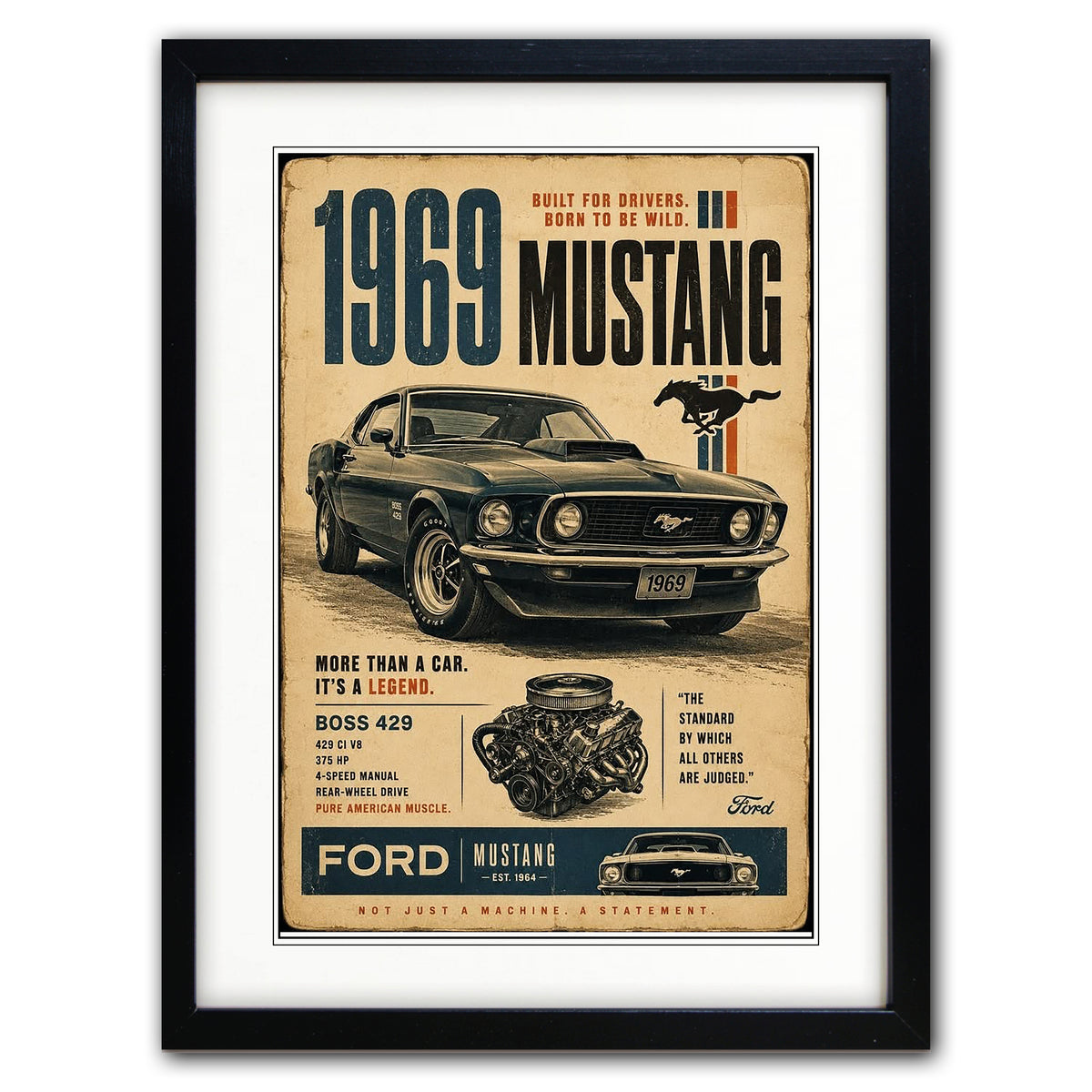 Auto Motor Classic Design Print | 1969 Mustang | A3 Satin Luxury Paper | No.5