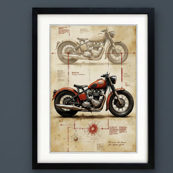 Vintage Motorbike Illustrated Poster| A3 Luxury Paper Art Print | No.6