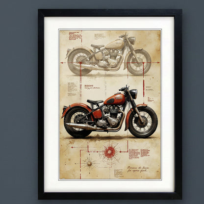 Vintage Motorbike Illustrated Poster| A3 Luxury Paper Art Print | No.6