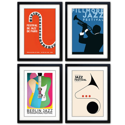 Vintage Jazz Festival Promotion Poster Prints Collection of 4 | A3 Luxury Satin | No.1