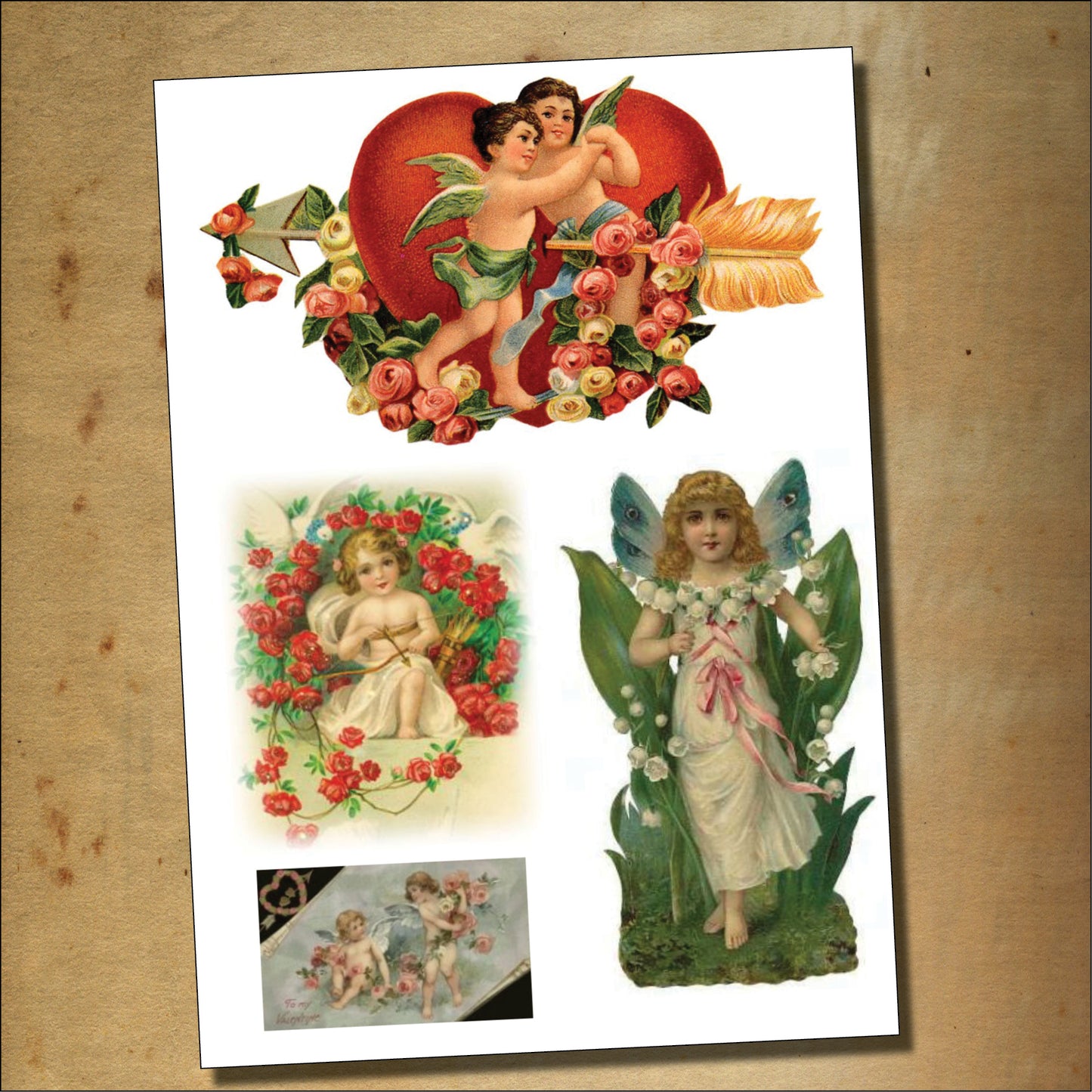Valentine's Day Victorian Illustrations | 2 Self-Adhesive A4 Gloss Craft Sheets | No.2
