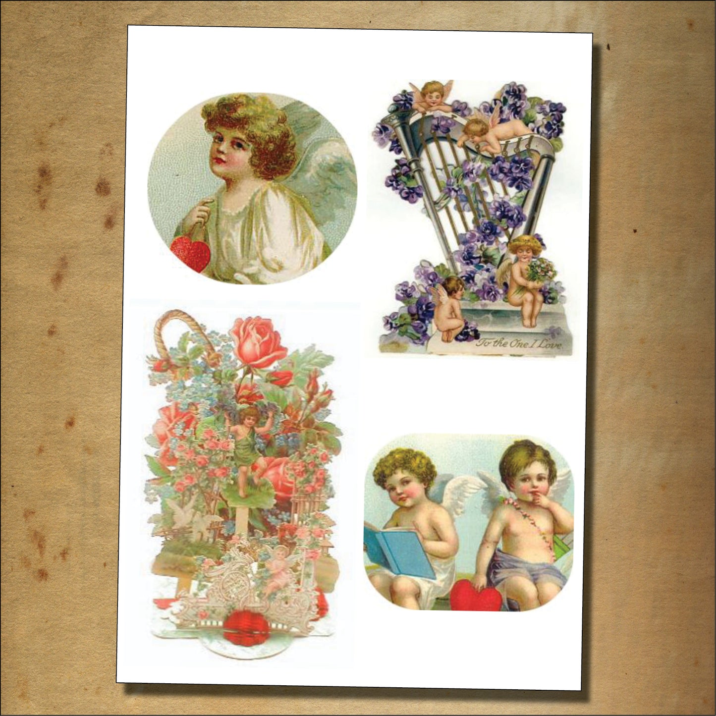 Valentine's Day Victorian Illustrations | 2 Self-Adhesive A4 Gloss Craft Sheets | No.2