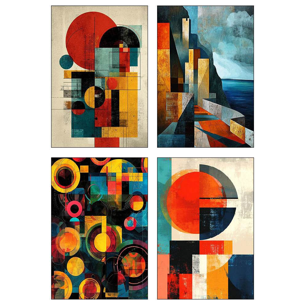 Abstract Modernist Poster Paintings A3 Luxury Satin Paper | Set of 4 Prints | No.1