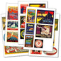 Vintage luggage label stickers by Bubbadoodoo on a suitcase, featuring retro-inspired design for vintage trunks and travel luggage.