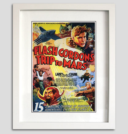 Vintage Flash Gordon film movie poster print by Bubbadoodoo featuring classic sci-fi artwork and vibrant colors.