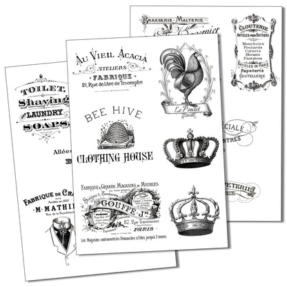 French Vintage Signage | Self-Adhesive Craft Paper | Set of 3 Sheets