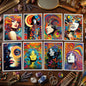Set of eight colorful canvas wall art prints featuring psychedelic portraits of women with swirling rainbow patterns, displayed on a white background.
