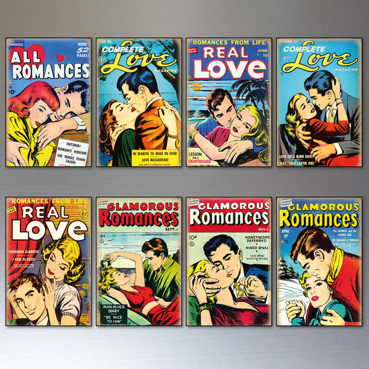 Vintage Comic Cover Valentine Fridge Magnets Set of 8 | Retro Love Gift | No.2