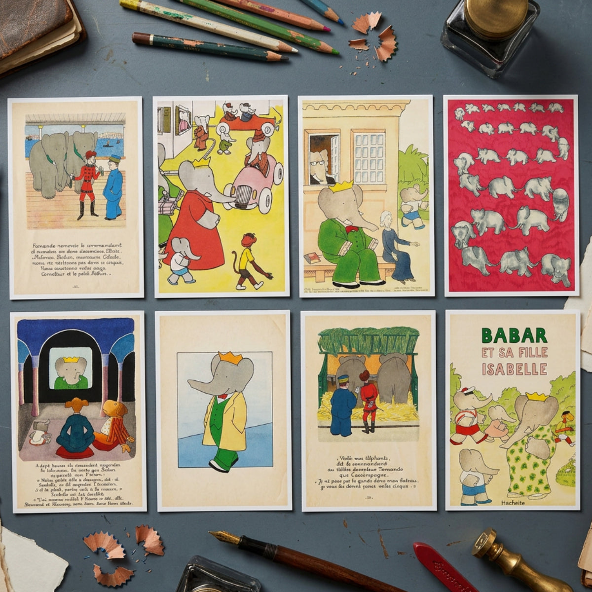 Babar the Elephant Storybook Illustration Postcards | Pack of 8