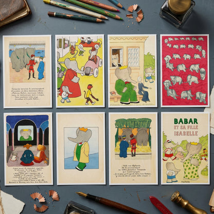 Babar the Elephant Storybook Illustration Postcards | Pack of 8