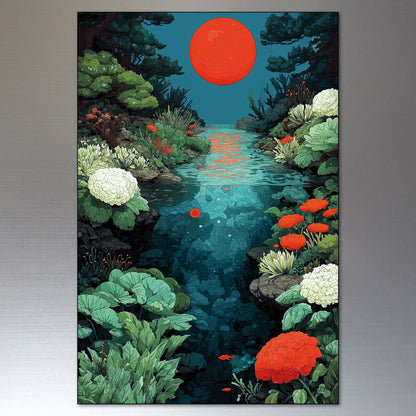 Japanese Modern Art Vintage Landscape Scenes | Set of 8 Fridge Magnets | No.4