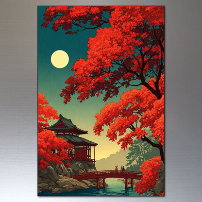 Japanese Modern Art Vintage Landscape Scenes | Set of 8 Fridge Magnets | No.4