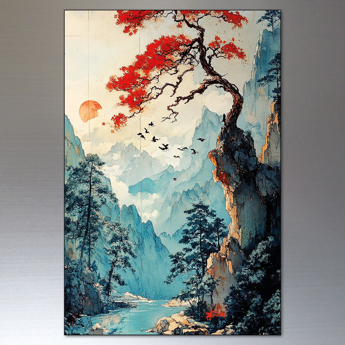 Japanese Modern Art Vintage Landscape Scenes | Set of 8 Fridge Magnets | No.4