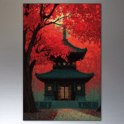 Japanese Modern Art Vintage Landscape Scenes | Set of 8 Fridge Magnets | No.4