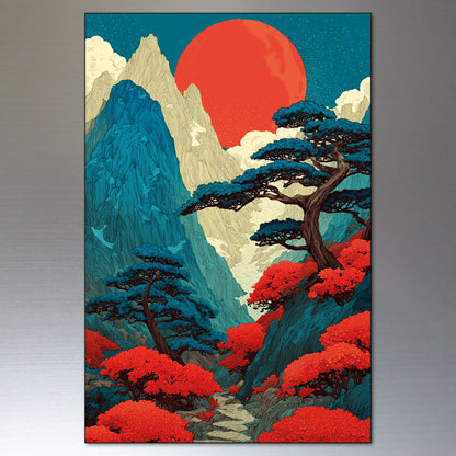 Japanese Modern Art Vintage Landscape Scenes | Set of 8 Fridge Magnets | No.4