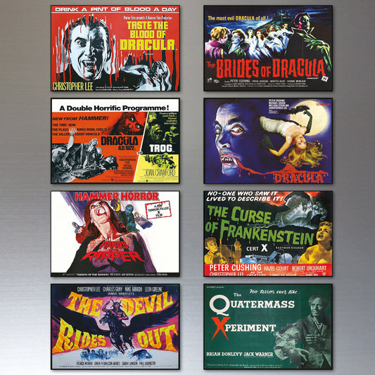 Vintage Hammer Horror Movie Poster Fridge Magnets Set of 8 | Classic Horror Gift | No.1