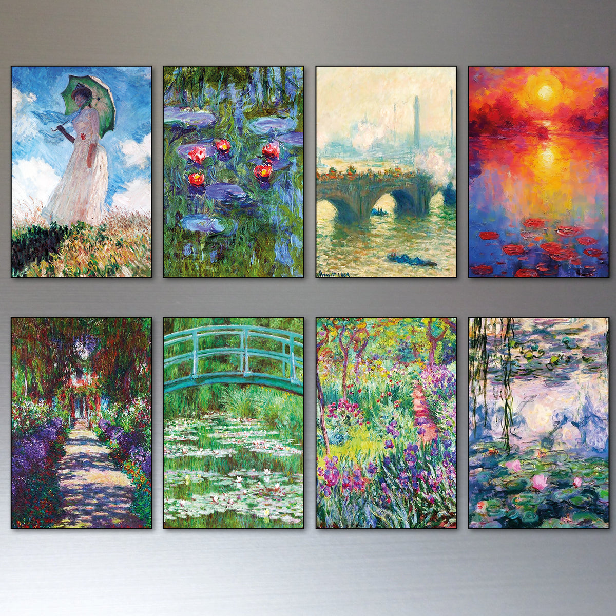 Vintage Claude Monet Impressionist Paintings | Set of 8 Fridge Magnets