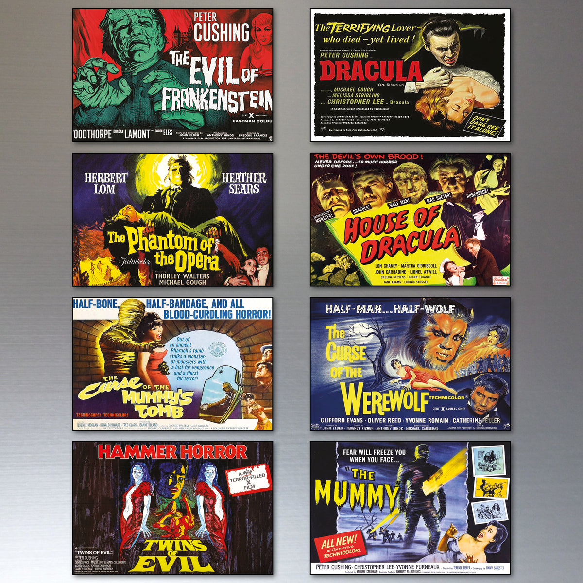 Vintage Hammer Horror Movie Poster Fridge Magnets Set of 8 | Classic Horror Gift | No.2