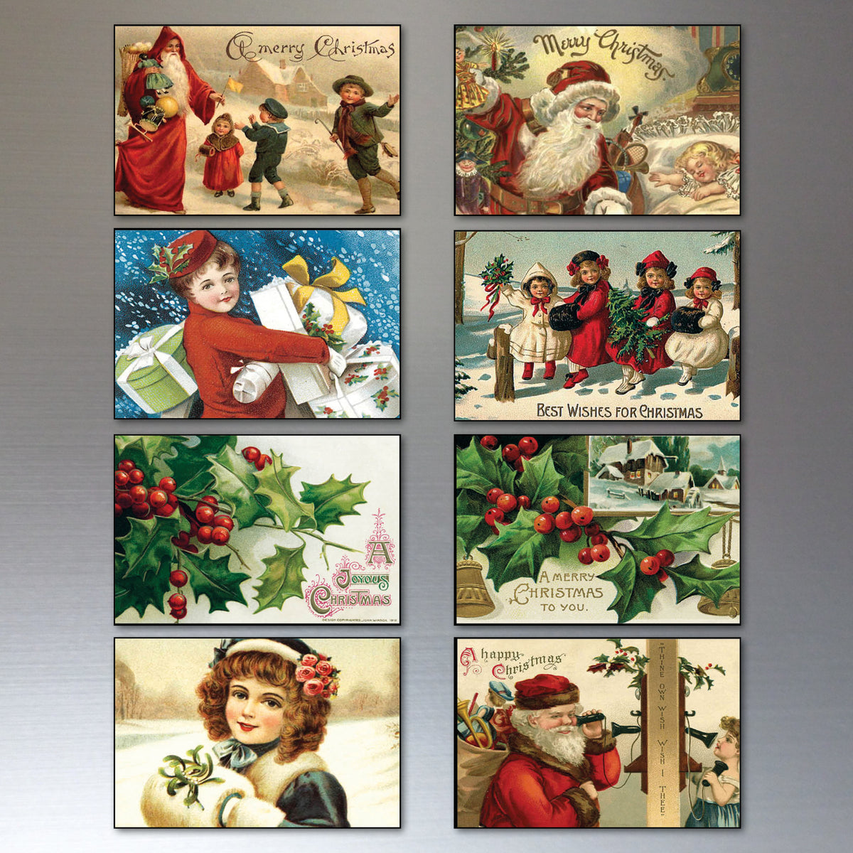 Victorian Vintage Christmas Scene Fridge Magnets Set of 8 | Traditional Festive Gift | No.1