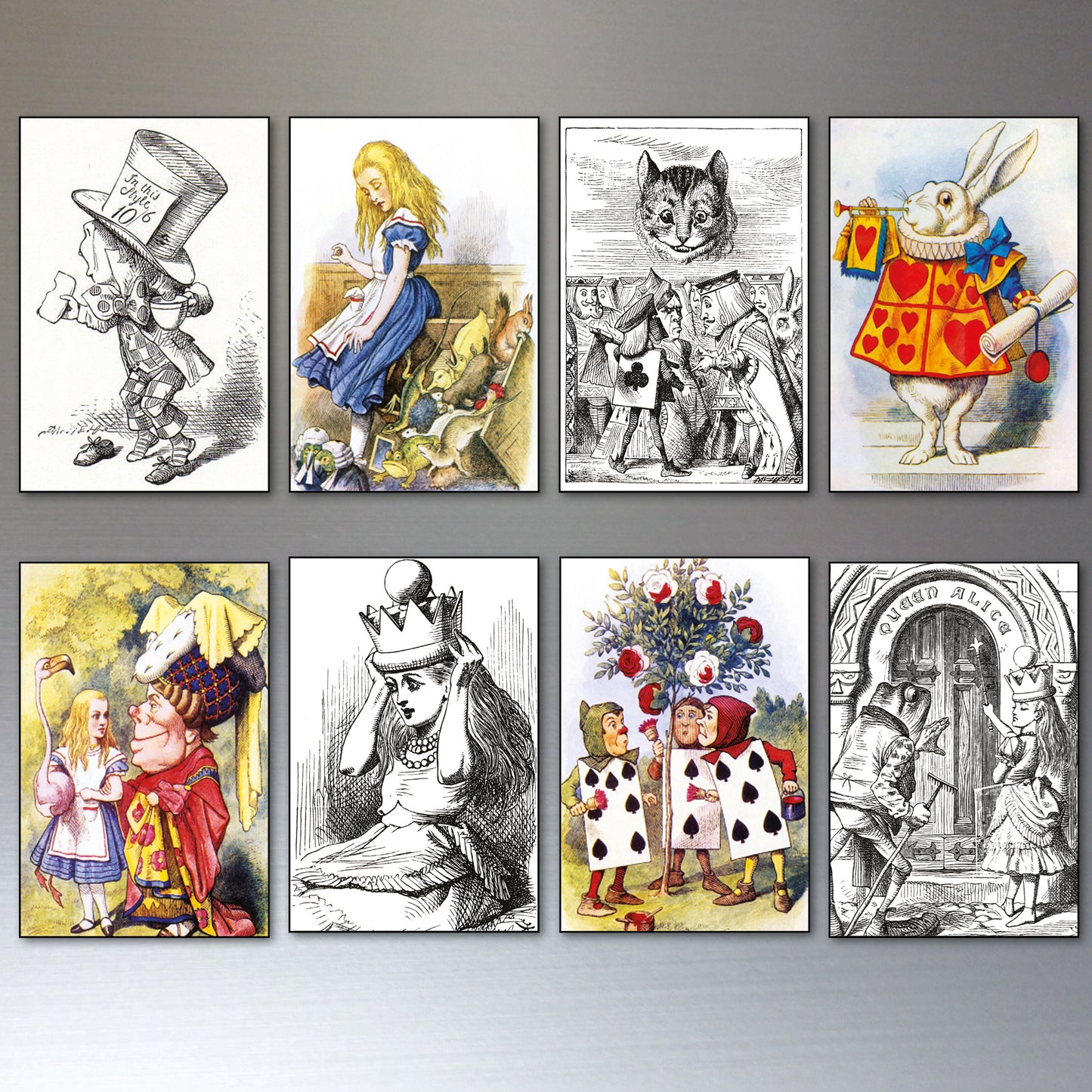 Alice in wonderland vintage illustrations from novel by c s lewis set of 8 fridge magnets