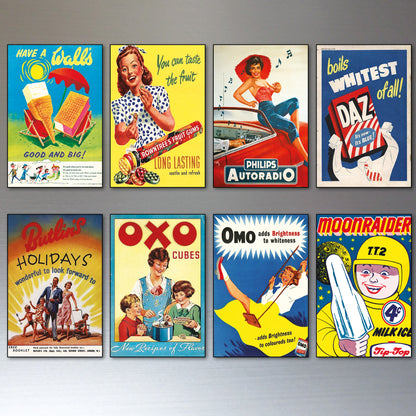 Vintage Advertising Artwork Fridge Magnets | Set of 8