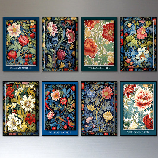 Vintage William Morris Wallpaper Designs Fridge Magnets | Set of 8
