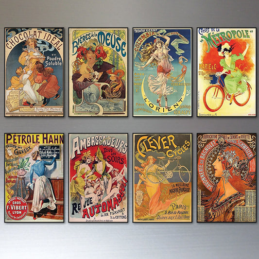Vintage Art Nouveau Set of 8 Fridge Magnets | Alphonse Mucha | No.1