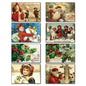 A set of 8 fridge magnets with victorian traditional Christmas scenes of  children playing in snow  surronded by trees and snowmen