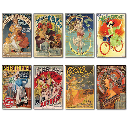 Vintage Art Nouveau Set of 8 Fridge Magnets | Alphonse Mucha | No.1