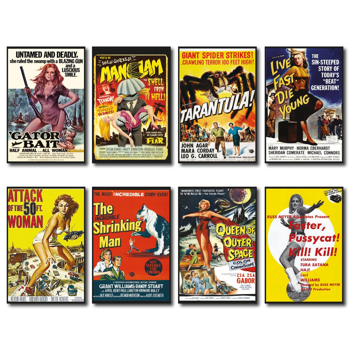 Classic B Movie Film Poster Fridge Magnets | Set of 8 | No.1