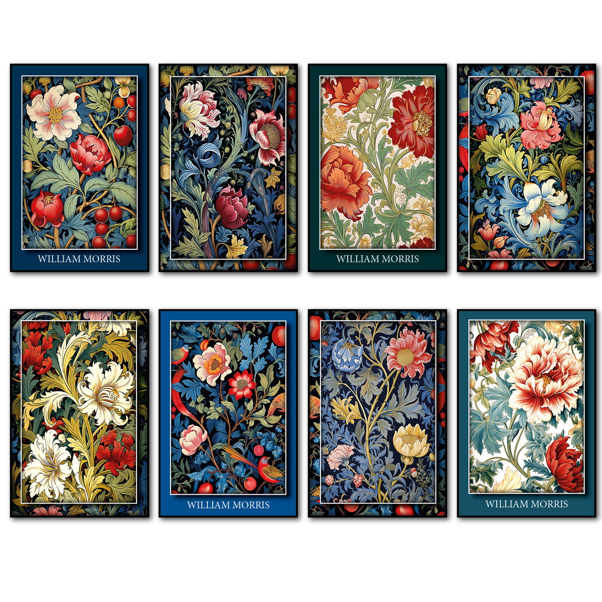 Vintage William Morris Wallpaper Designs Fridge Magnets | Set of 8